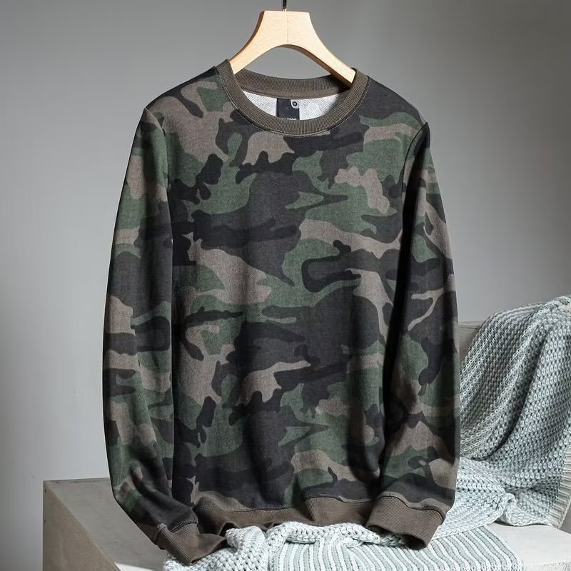 New spring and autumn style camouflage print loose casual student couple top long sleeve pullover round neck sweatshirt men's trendy