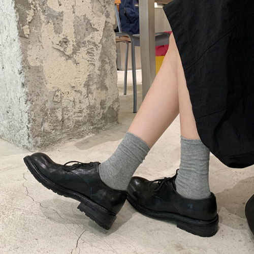 Washed cowhide ~ Retro leather thick-soled loafers for women's autumn British derby shoes with one foot lace-up leather shoes