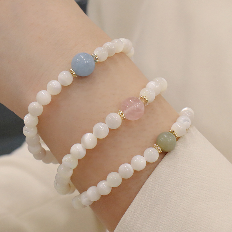 Natural white mother-of-pearl bracelet mother-of-pearl bracelet glitter pearl shell bracelet Hetian jade powder crystal sea blue treasure