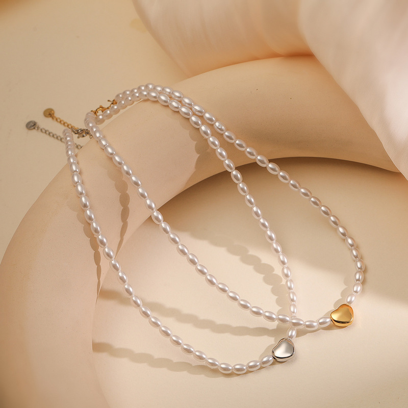 Aogu cross-border hot-selling internet celebrity popular 18K gold stainless steel love pearl necklace niche versatile collarbone chain