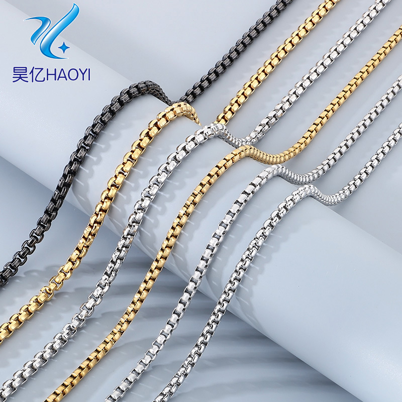 Stainless steel chain trend 18K gold square pearl chain men's necklace European and American hip-hop titanium steel chain accessories accessories