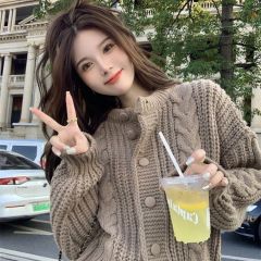 Knitted Twist Cardigan New casual and versatile lazy style small person in autumn and winter style knitted top