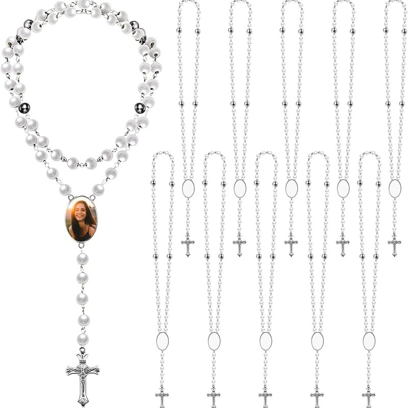 Amazon's hot transfer cross rosary necklace multi-color long imitation pearl DIY photo sweater chain