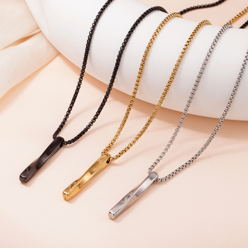 Stainless steel glossy long twist necklace simple pendant individual hip-hop men's spiral sweater chain