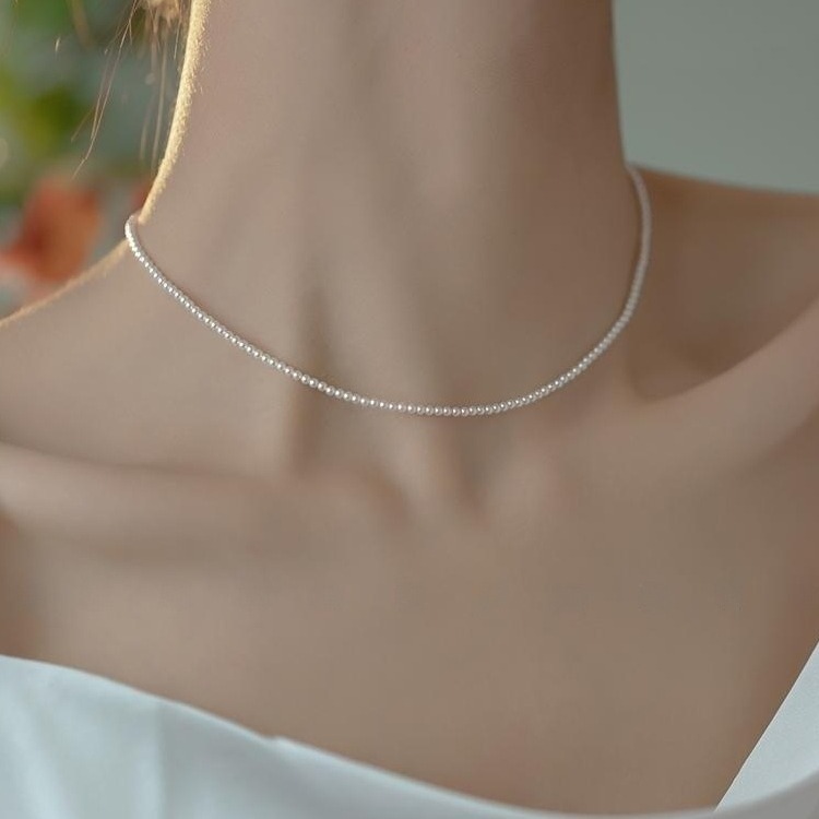 Shi Jia Zhengyuan 2mm extremely thin baby Xiaomi Lip Pearl Necklace for women's light luxury niche high-end French clavicle necklace