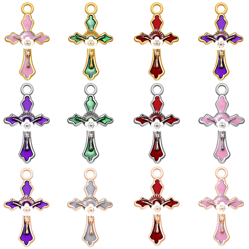 Cross-border temu alloy drop oil cross pendant DIY necklace keychain accessories