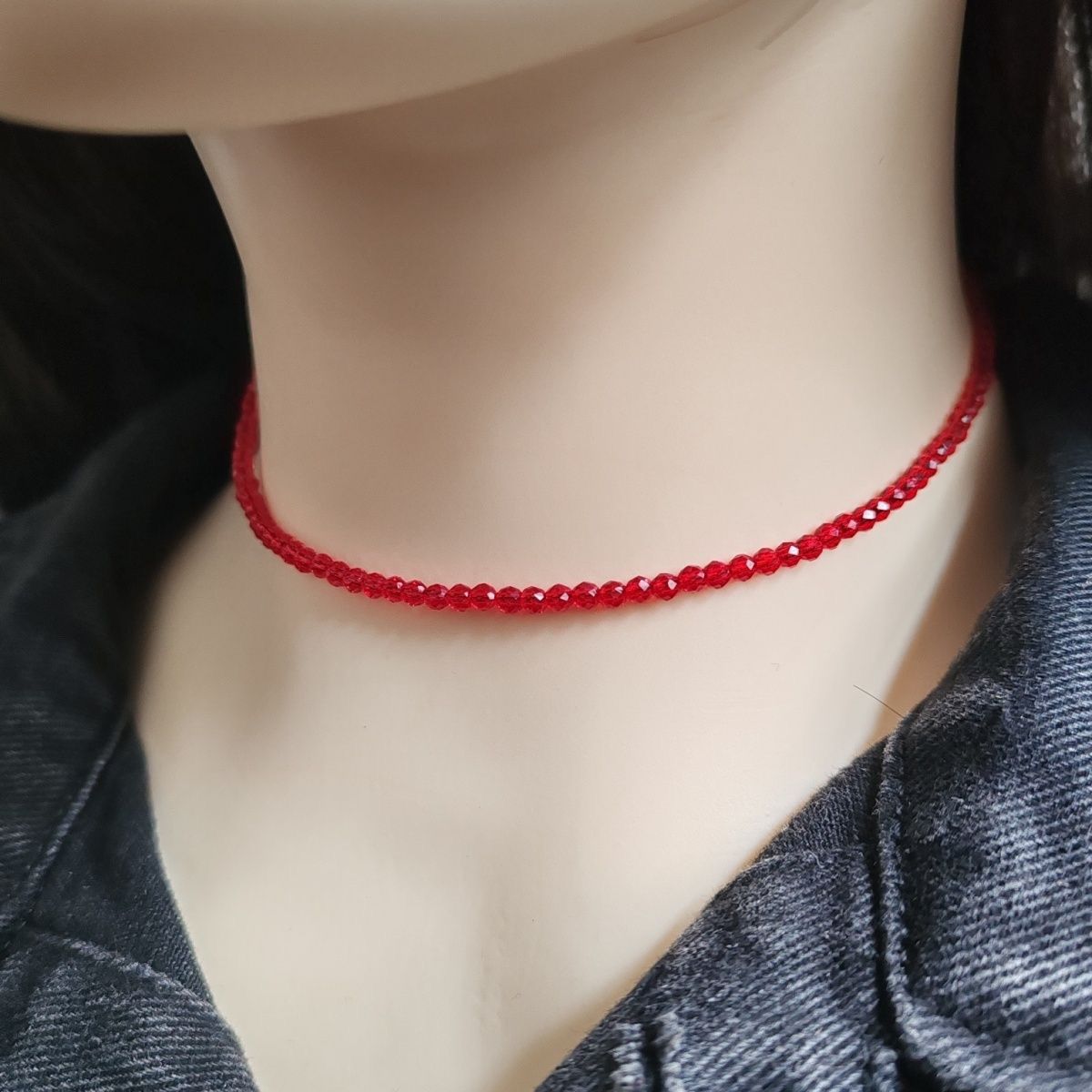 Super flashing and extremely thin red spinel clavicle necklace for girls without fading crystal red rope short necklace exquisite chain