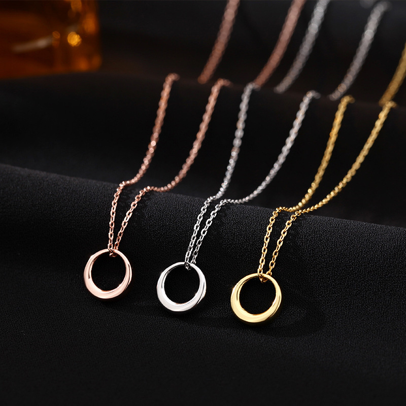 s999 sterling silver geometric circle necklace for women niche design simple pendant personality versatile circle summer collarbone chain
