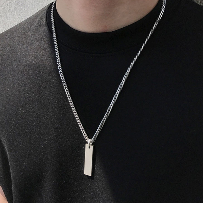 Long necklace men's personality simple temperament fashionable rectangular pendant cold style hip-hop niche versatile European and American trend