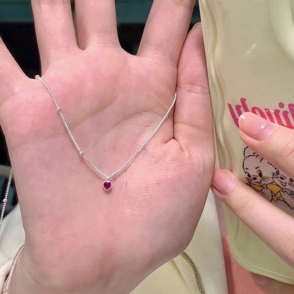 【2576 people praise】New S925 sterling silver cinnabar mole necklace for women light luxury ins exquisite niche high-end love pendant collarbone chain