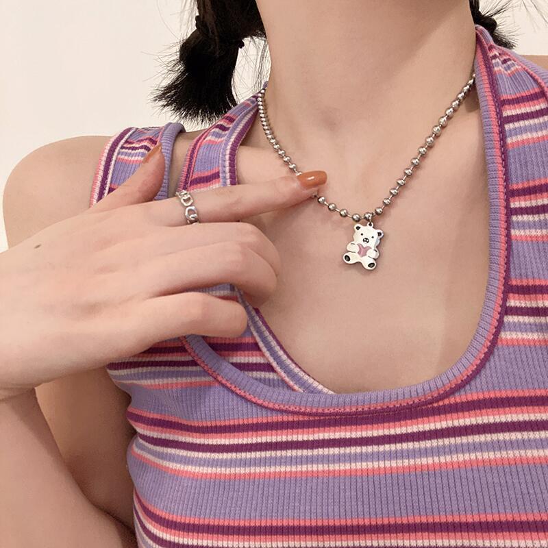 ins Love Bear Necklace for Women 2021 New Niche Design Female Design Versatile Simple Fresh Style Collarbone Chain Trendy