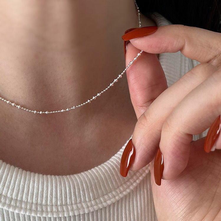 Caviar s925 sterling silver super flash car flower round bead necklace female summer ins star pearl light chain cold wind
