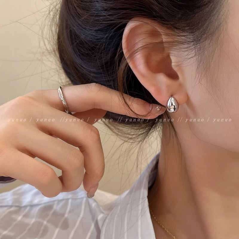 Gold water drop gold bean earrings for women new hot high-end earrings light luxury versatile niche design earrings