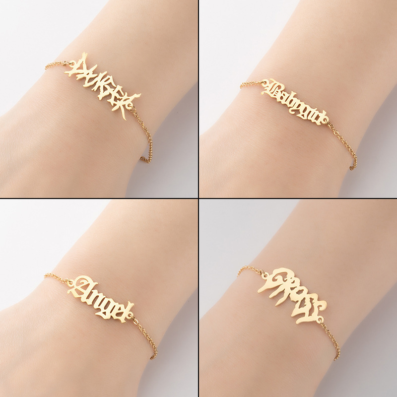 European and American cross-border new style gothic retro English letter combination baby girl angel angel pendant bracelet