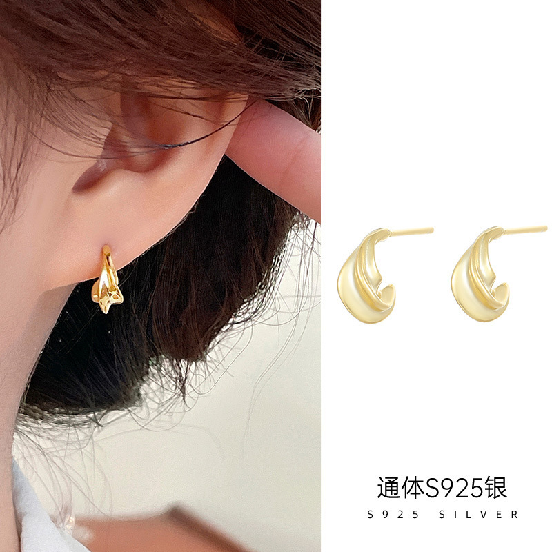 S925 silver high-end geometric kink earrings under the banyan tree for women's Korean new niche earrings earrings cold style