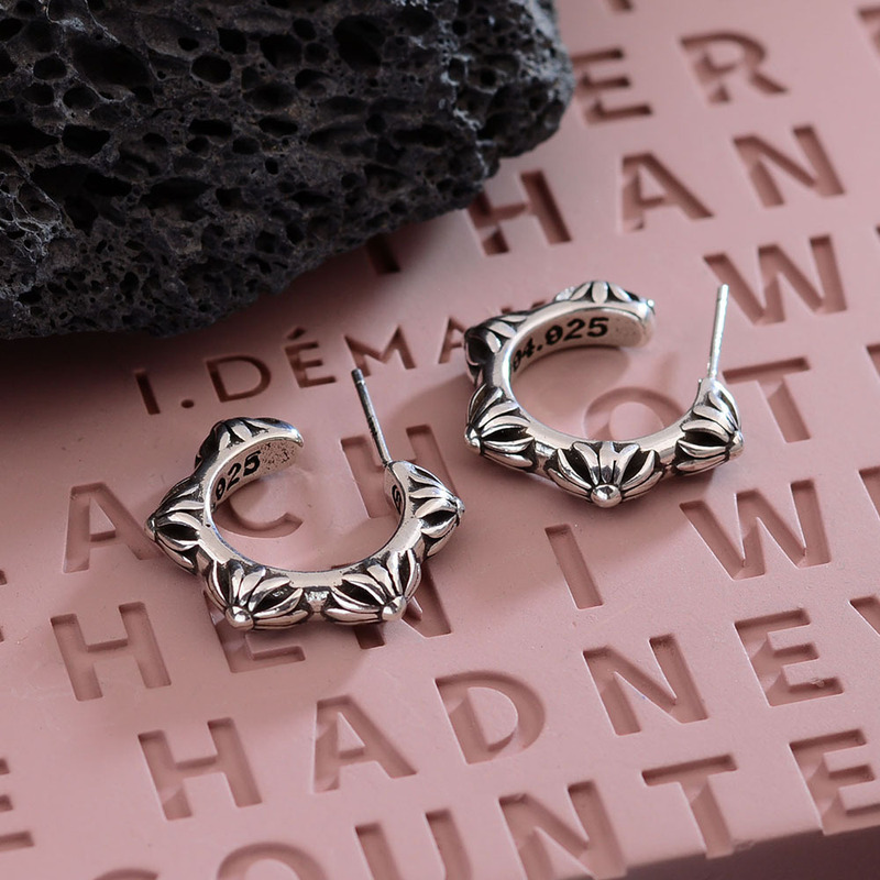 Frosty Cross Earrings Earrings for Men and Women Retro Old Thai Silver Internet Celebrity Personality Niche Earrings