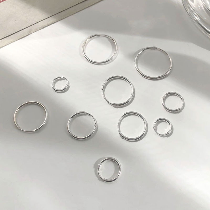 Yinjia 925 silver Korean simple basic round earrings versatile simple ear buckle ear bone buckle cool style ear decoration
