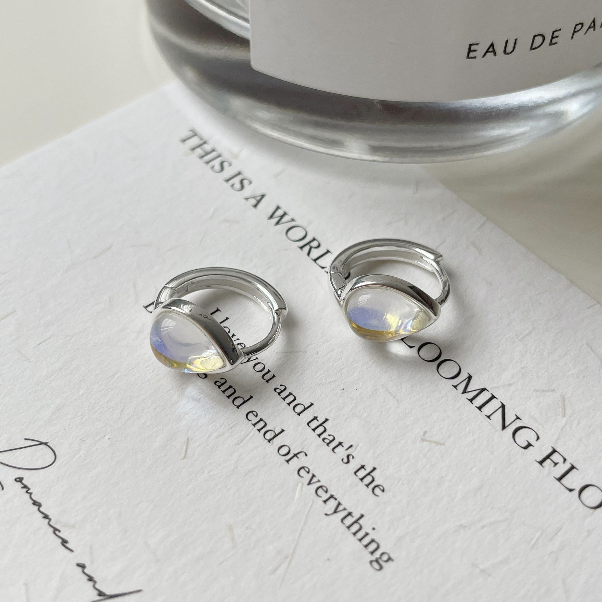 Seina Korean and Korean version of personalized minimalist style earrings S925 sterling silver oval moonstone water drop earring ear buckle