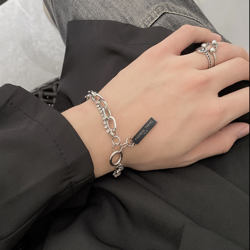 Niche design double-layer rhinestone bracelet Korean version of female couple light luxury male trendy best friend cold style hip-hop bracelet handwear