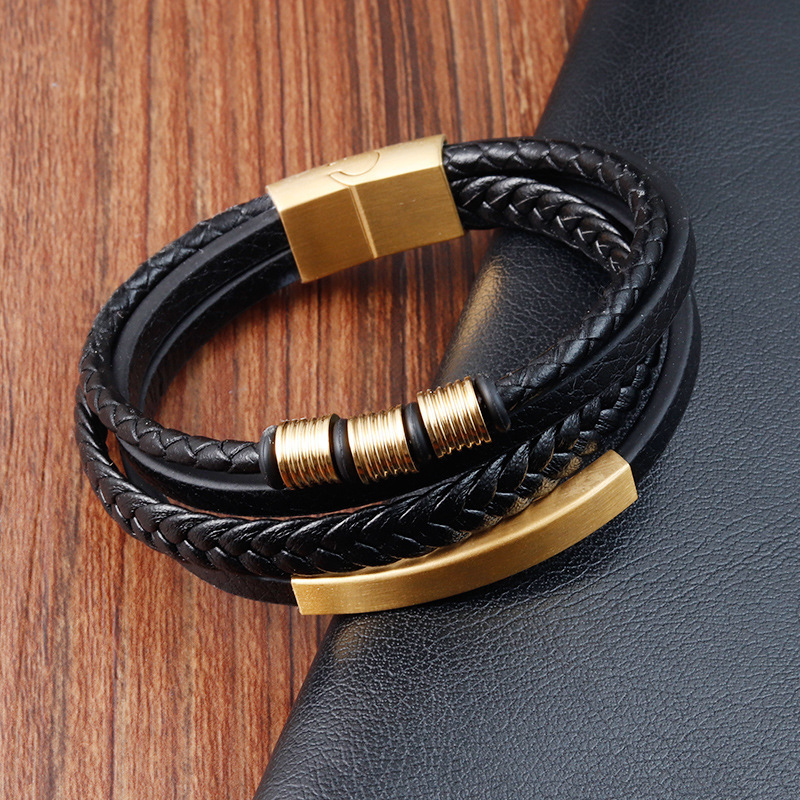 Cross-border high-value multi-layer braided men's cowhide leather genuine leather leather rope bracelet leather domineering bracelet leather rope handpiece