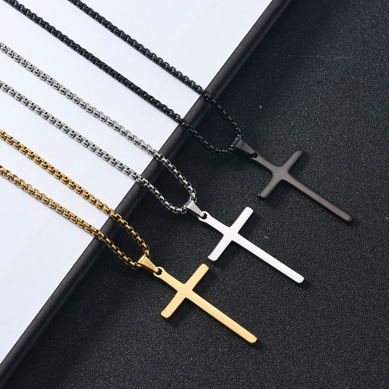 Cross-border Amazon Stainless Steel Jewelry Fashion Simple Cross Titanium Steel Necklace Women's Hip Hop Pendant Manufacturer
