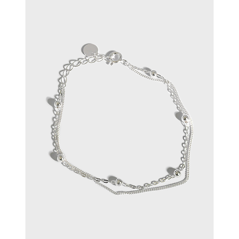 SL018 Korean version silver jewelry personalized minimalist S925 sterling silver bead chain double-layer bracelet student women's bracelet chain jewelry