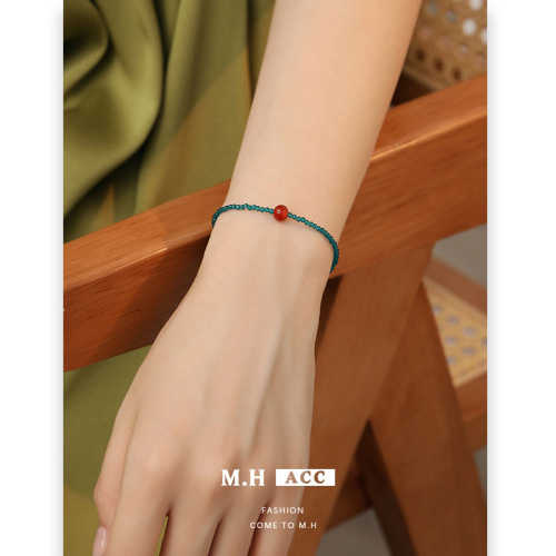 Crystal Red Agate Beaded Bracelet for Women's niche high-end new style beaded simple ins style literary retro hand jewelry