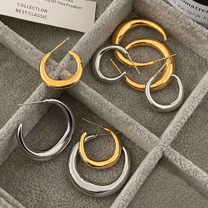 Frosty metal ring earrings light luxury high-end temperament earrings new fashionable and versatile trendy earrings