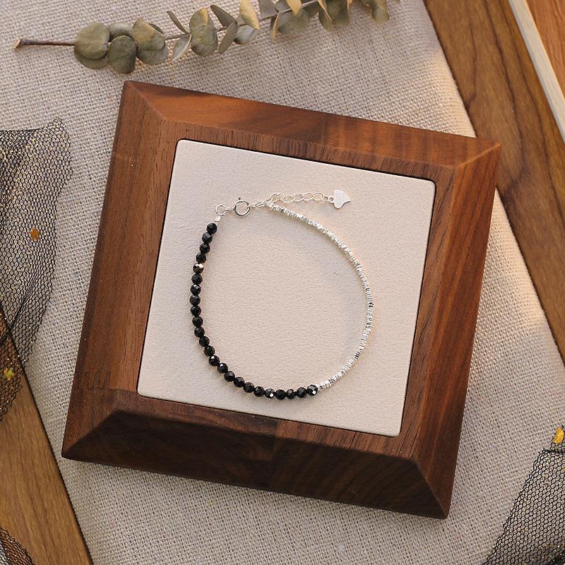 S925 silver crushed silver bracelet women's new trendy sterling silver niche black spinel bracelet jewelry high-end