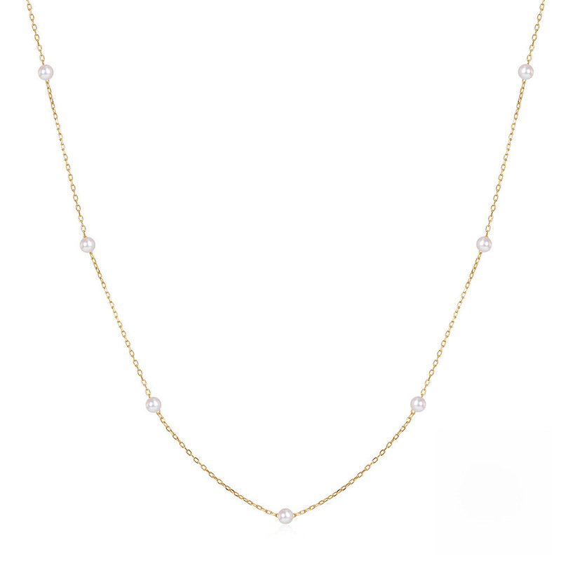 S925 sterling silver pearl stacked temperament clavicle necklace Japanese and Korean internet celebrity Douyin hot selling light luxury high-end wear necklace