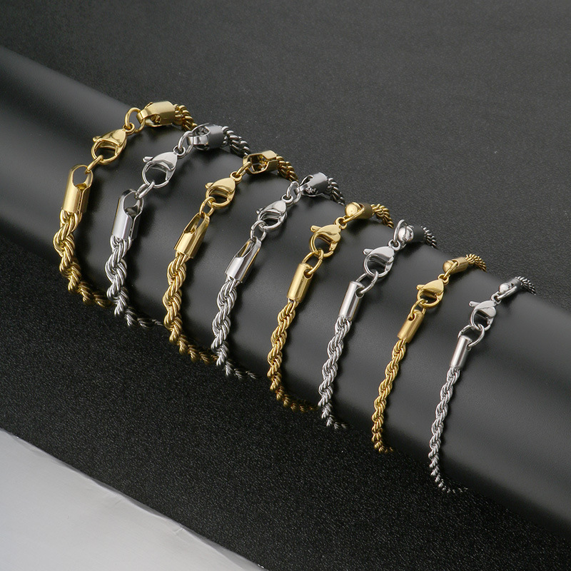 Cross-border hot selling twisted rope bracelets, popular simple 18k gold stainless steel twisted rope chains for men and women's handwear