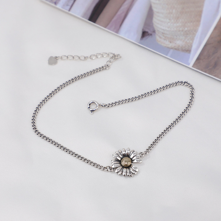s925 Thai silver old daisy anklet women Korean version of Internet celebrity sterling silver ancient style niche sexy forest JL-0011