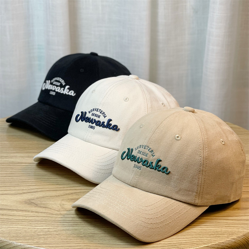 New baseball hat soft top letter embroidered baseball hat deep top adjustable face small sun protection sun hat for women