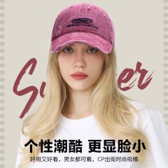 Giant white raspberry pink baseball hat for girls summer casual soft top sun protection hat Korean ripped sun protection baseball cap