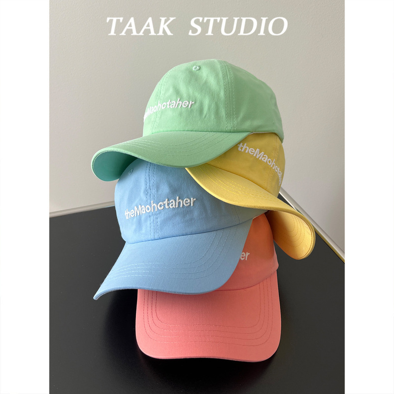 Korean mint green baseball hat for women in spring and summer versatile ins blue letter embroidery to show their face small duckling cap trendy