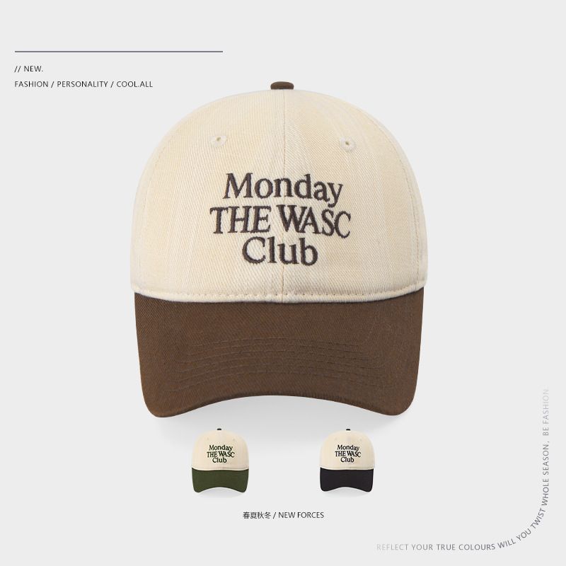 Simple letter color-blocked baseball hat for women in spring and summer fashion versatile soft top cotton baseball hat casual face