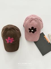 New autumn and winter corduroy retro baseball cap for women Korean style flower embroidery internet celebrity couple baseball cap showing small face