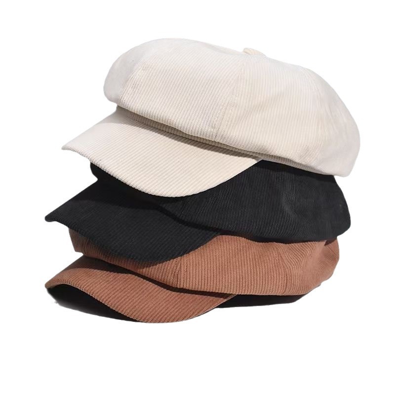 Autumn new octagonal hat light plate solid color corduroy bere baseball cap Korean style men and women fashion versatile painter hat