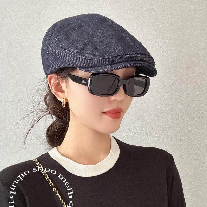 American retro navy blue denim hat women's baseball cap new beret niche newspaper baby hat painter hat