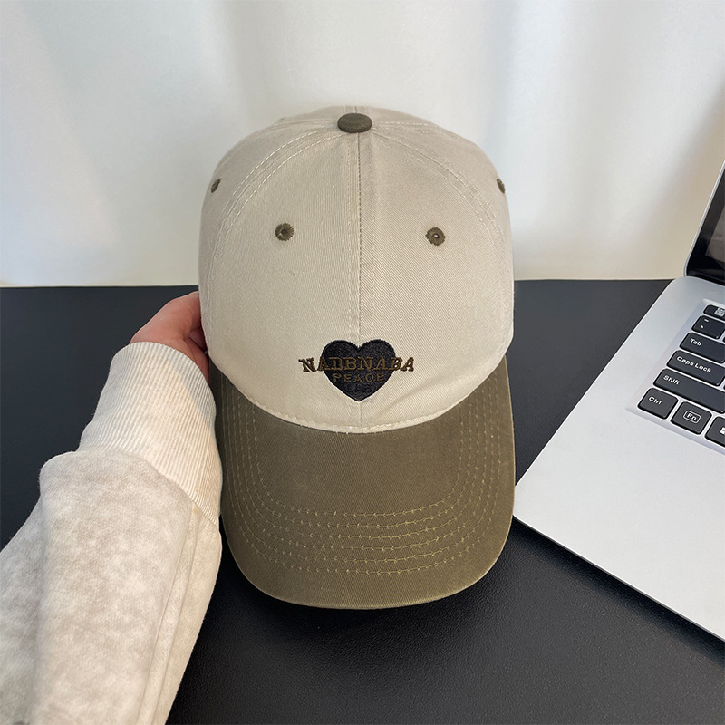New washing love color-blocking baseball cap soft top letter embroidered baseball cap versatile casual face-showing little hat for women