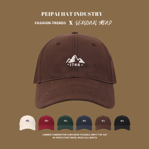 Mountain embroidered baseball hat women's versatile face showing small half hard top baseball hat outdoor travel sun protection sun hat men