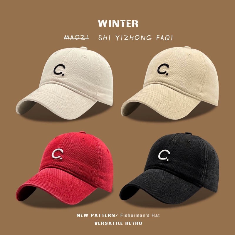 Korean version of ins embroidered C letters baseball hat for women high quality spring and autumn fashion versatile sun visor baseball hat for men