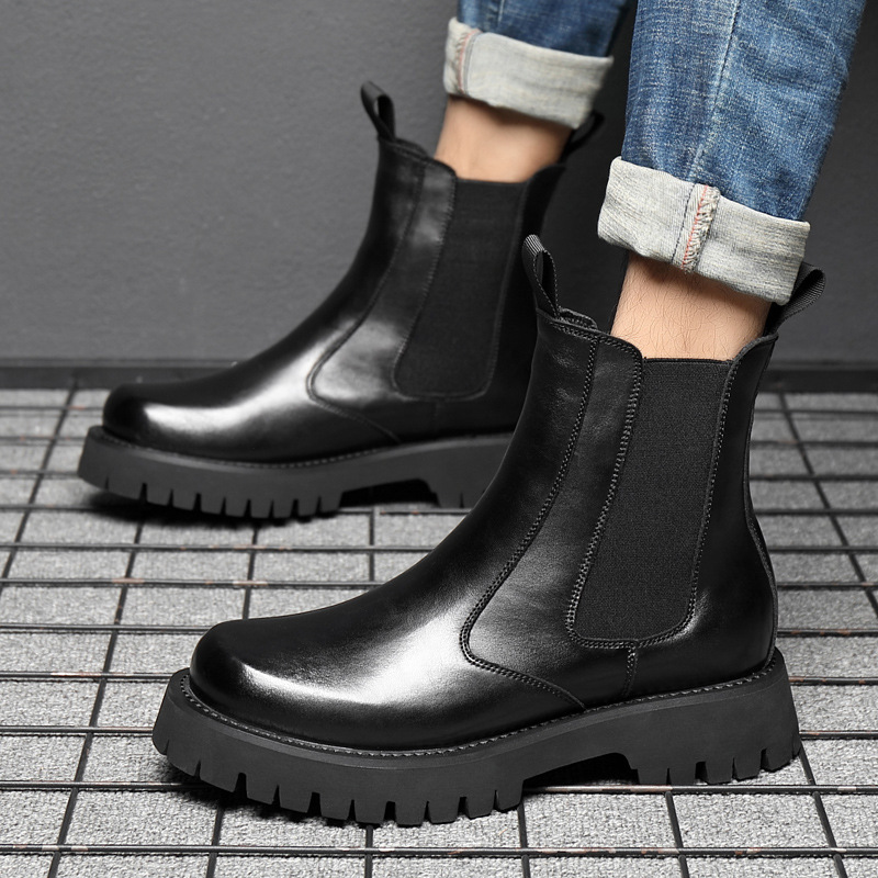 New winter plus-liner cotton Martin boots men's mid-high top leather shoes men's thick-soled leather boots sleeves Chelsea boots cotton shoes