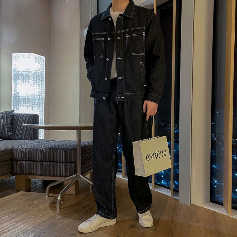 MYQ Workwear Denim Set Men's Fall New Korean Loose Lapel Jacket Straight Jeans
