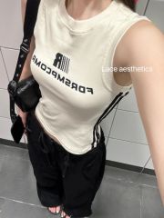 Korean age-reducing temperament three-bar vest for women in summer new printed letters old street slim sleeveless top