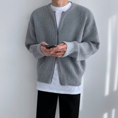 Knitted cardigan men's round neck autumn and winter design Korean loose trend lazy solid color zipper sweater jacket