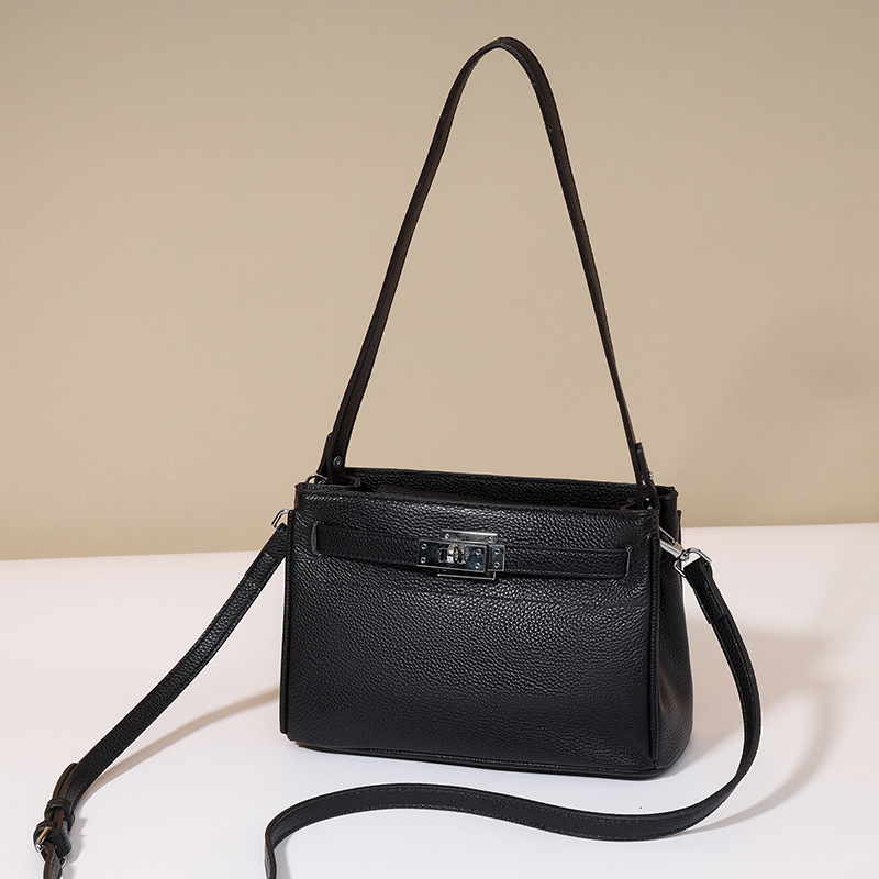 Genuine leather women's bag Kelly bag women's top layer cowhide new lock armpit bag high-end sense commuter one-shoulder crossbody bag