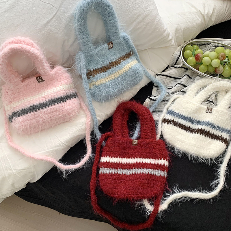 New shoulder bag for women autumn and winter new contrasting wool handbag knitted handbag crossbody bag wholesale