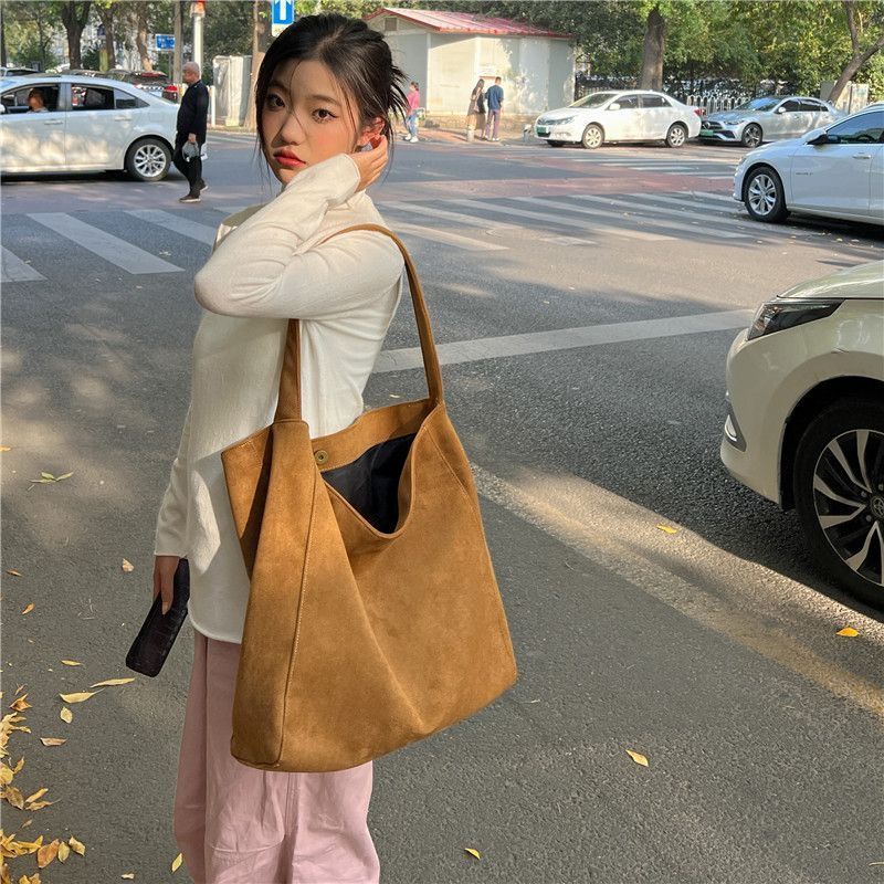 CUTE GIRL Custom Frosted Autumn and Winter New Retro Premium Large Capacity Underarm Commuter Tote Single Shoulder