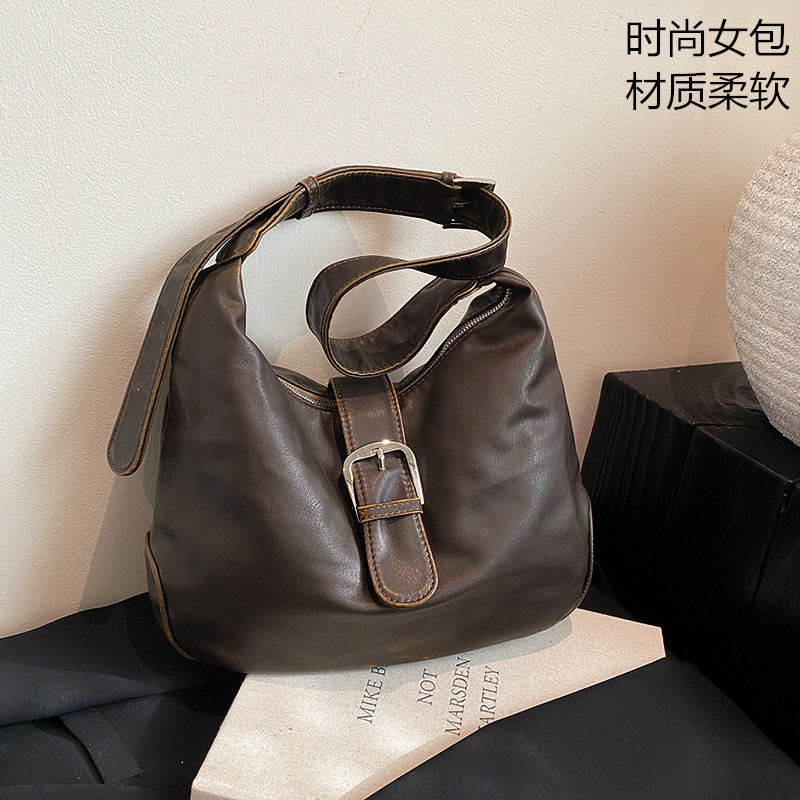 Cross-border retro fashionable old textured dumpling bag for women's niche soft pitot bag large capacity shoulder bag crossbody bag